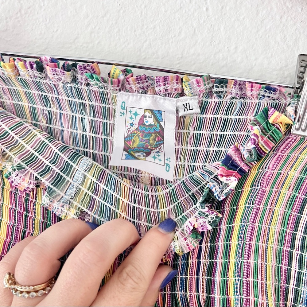 Queen of Sparkles Rainbow Stripe Smocked Waist Swing Shorts Sz XL NWT - Picture 3 of 4